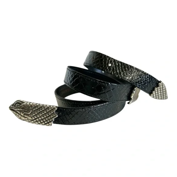 Avignon RARE Vintage Snake Belt Black Leather Silver Made in France M/L - Picture 6 of 13